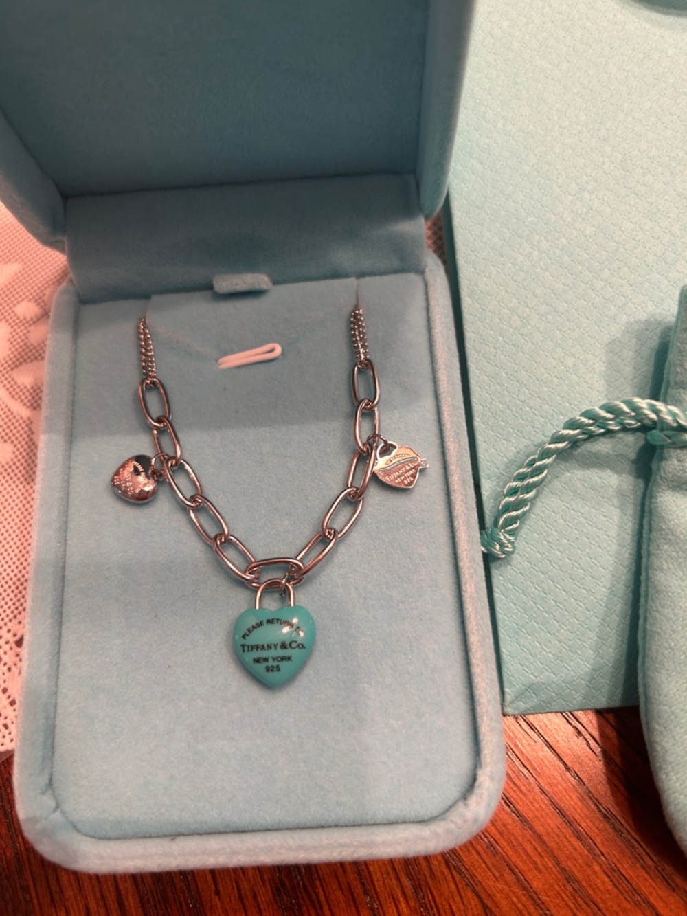 Tiffany & Co. Heart Charm Link Necklace in Tiffany Blue and Silver